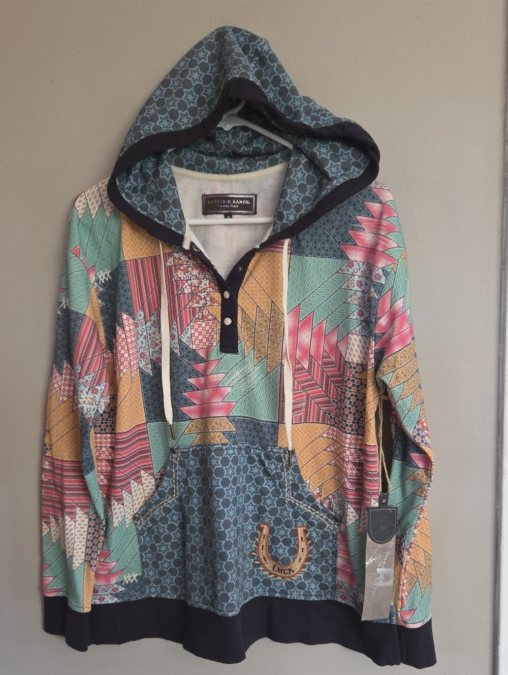 Double D Ranch Blue, Teal, Pink, Geometric Zip Hoodie